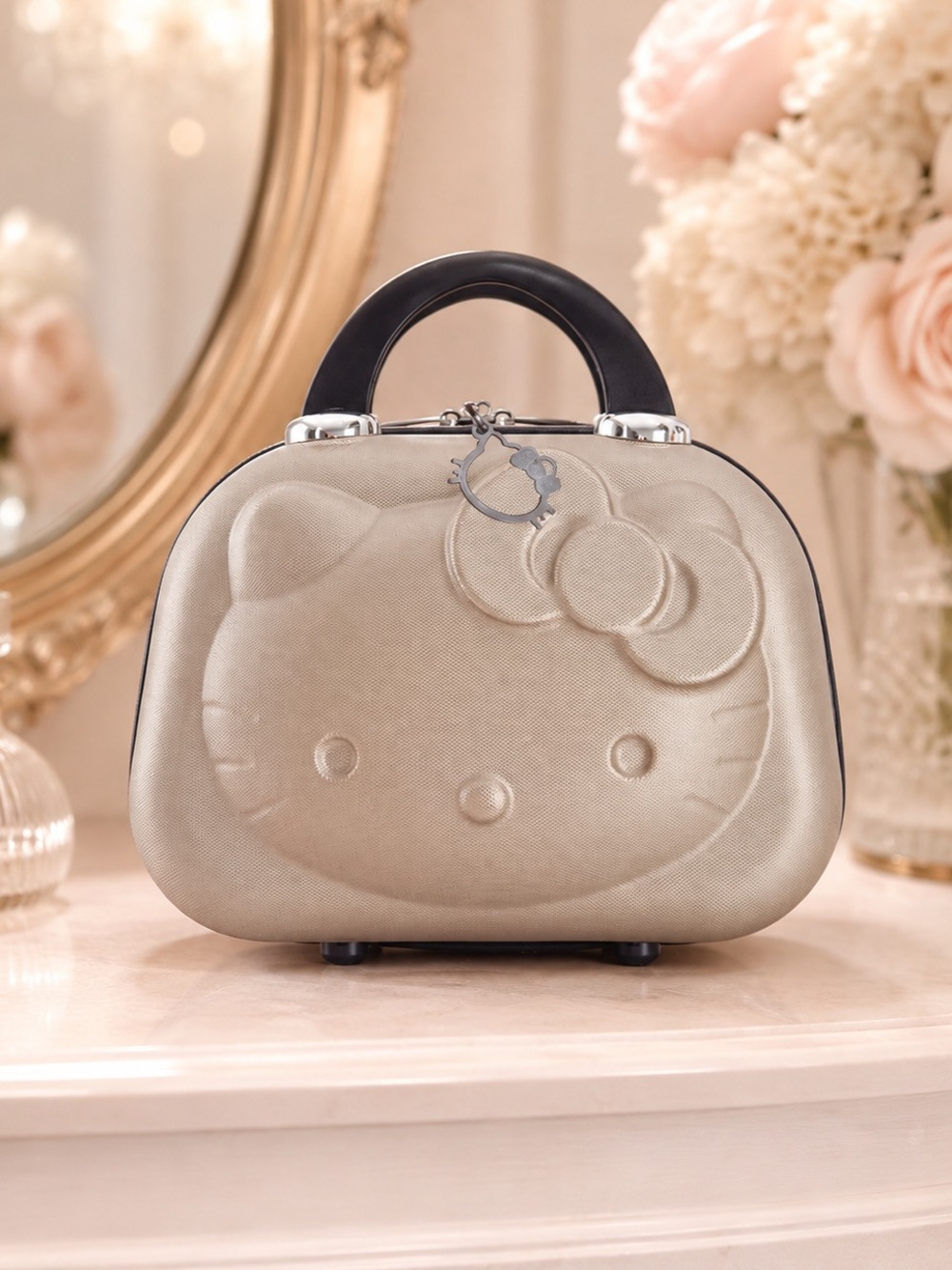 Hello Kitty 3D Rose Gold Cosmetic Travel Case Makeup Tote NWT